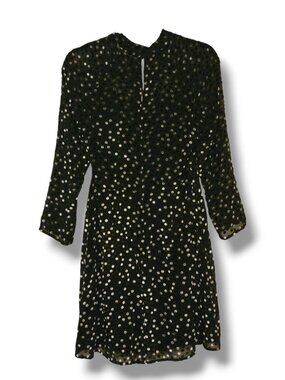 Rebecca Taylor Long Sleeve Black Velvet Dot A-Line Twisted Neck Dress - Size 6